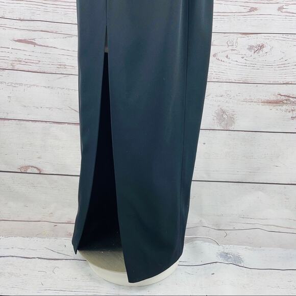 Cache vintage long black dress crisscross back silk front slit - Picture 2 of 13